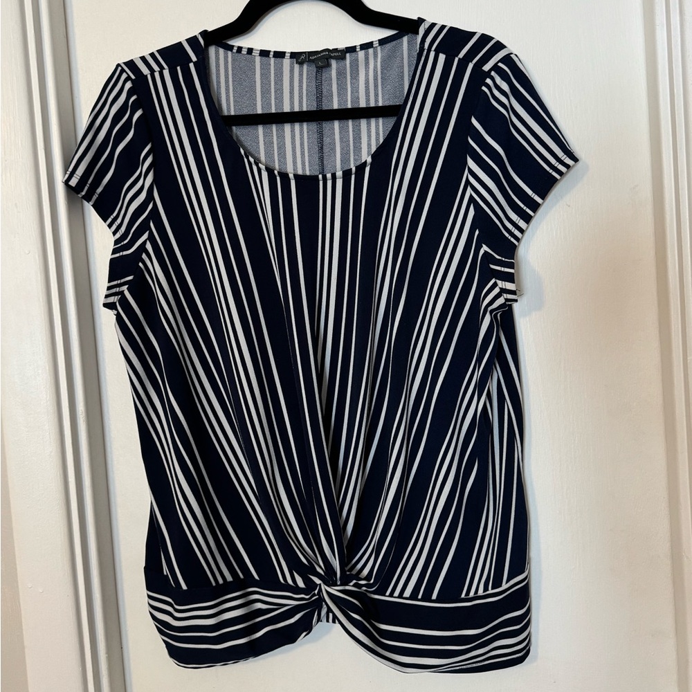 Adrianna Papell Navy and White Striped Women's Top size large